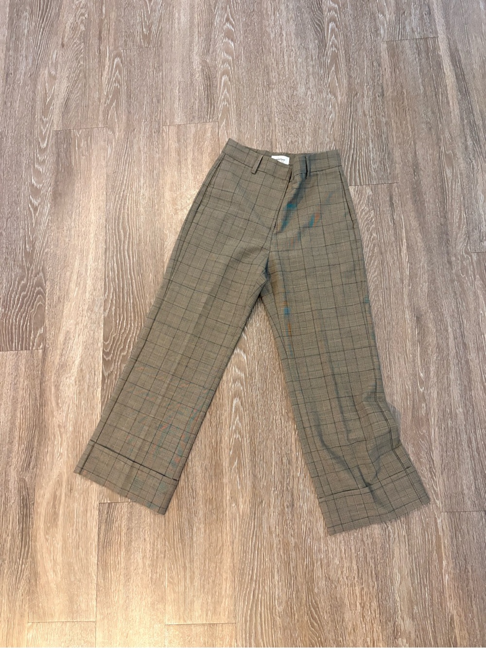 Checked Wide-Leg Pants in Olive Brown